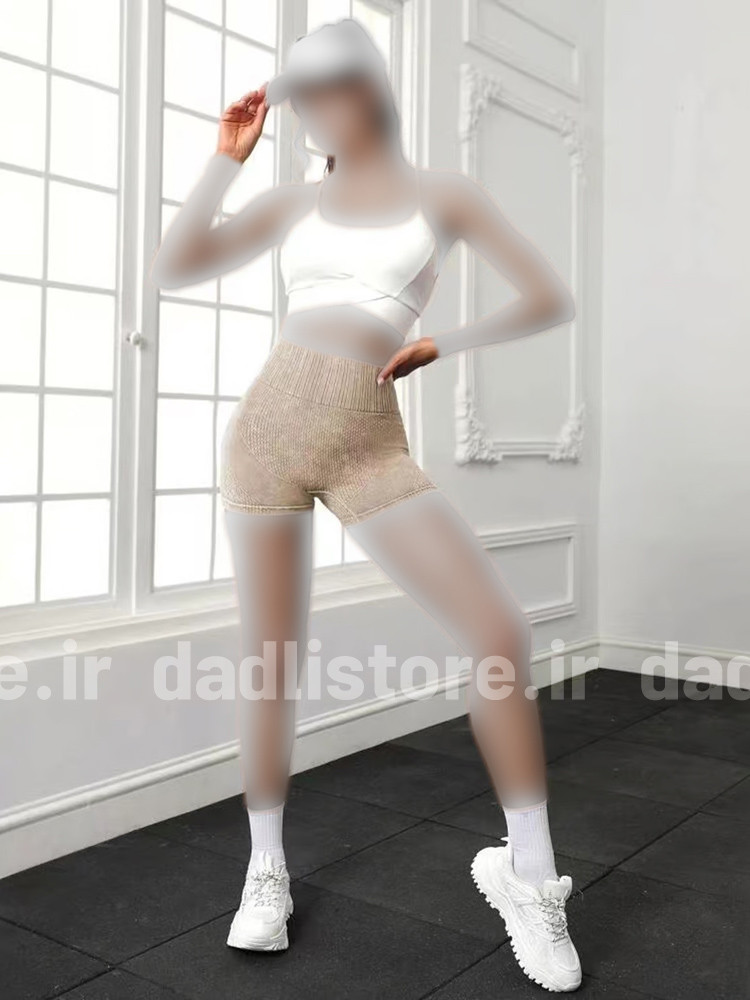 شورتک ورزشی زنانه سیملس پشت چروک سنگ شور