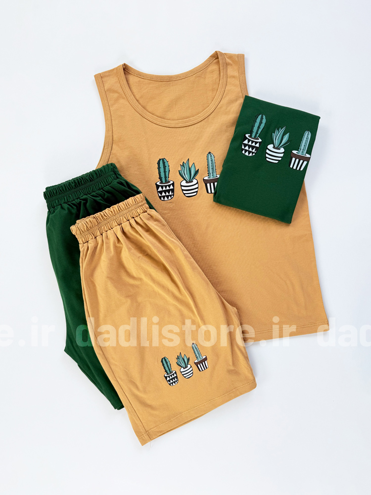 ست لباس راحتی تاپ و شورتک طرح کاکتوس