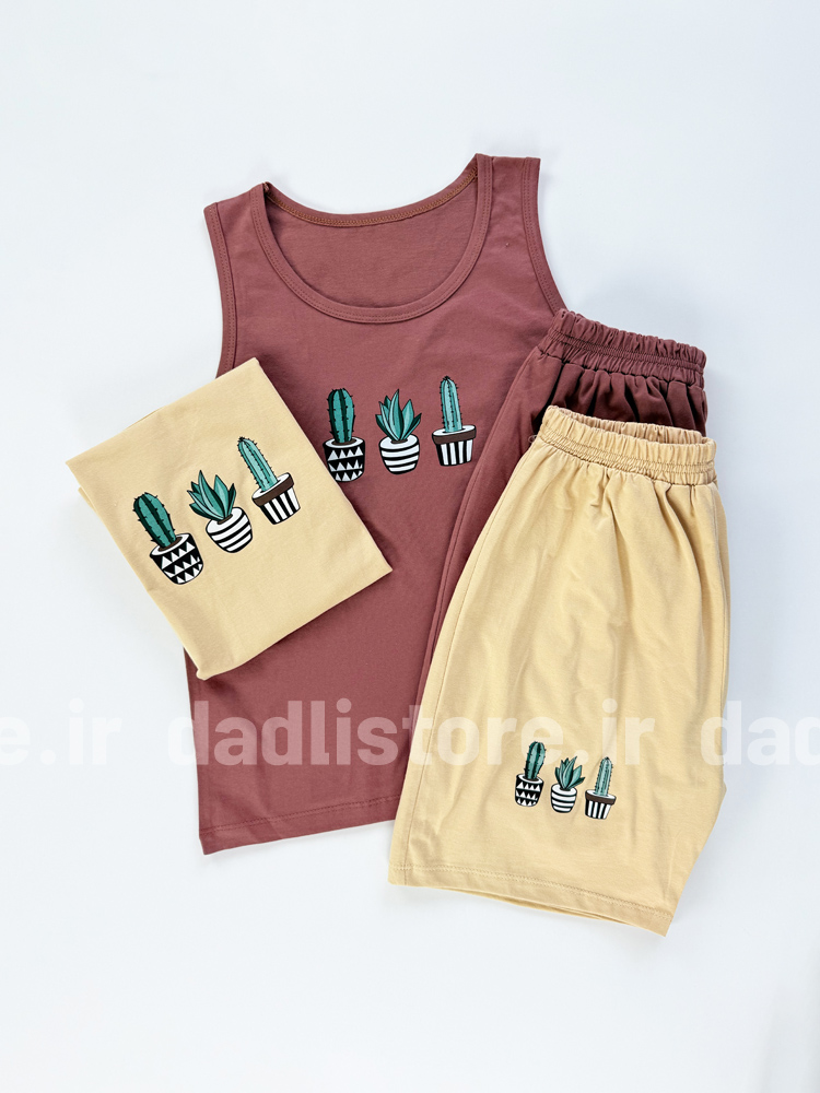 ست لباس راحتی تاپ و شورتک طرح کاکتوس
