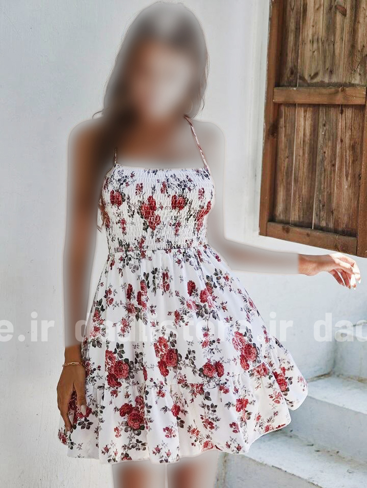 پیراهن دکلته پشت باز بندی گلدار