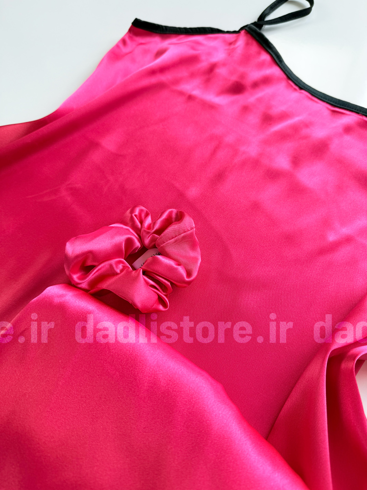 ست لباس خواب تاپ و شورتک ساتن ساده سرخابی