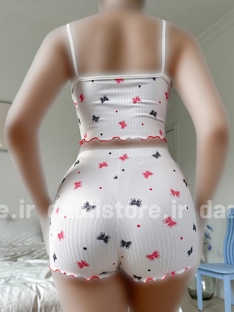 ست لباس خواب تاپ و شورتک کبریتی طرح پاپیون Rijan