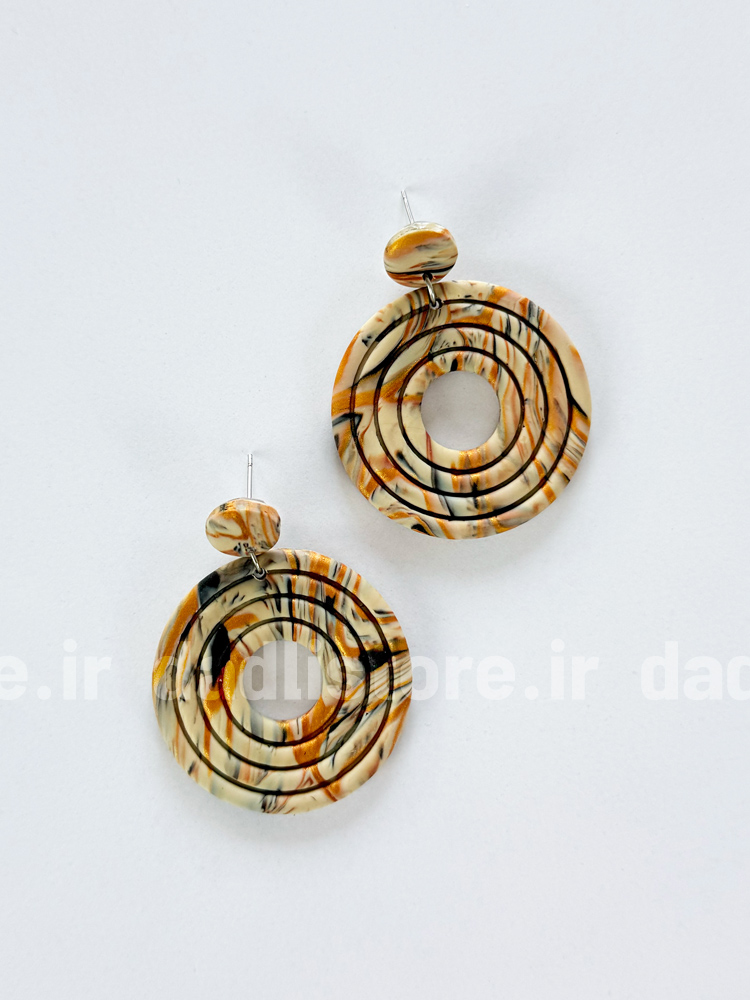 گوشواره دست ساز با خمیر پلیمری طرح دایره