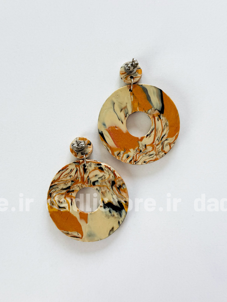 گوشواره دست ساز با خمیر پلیمری طرح دایره