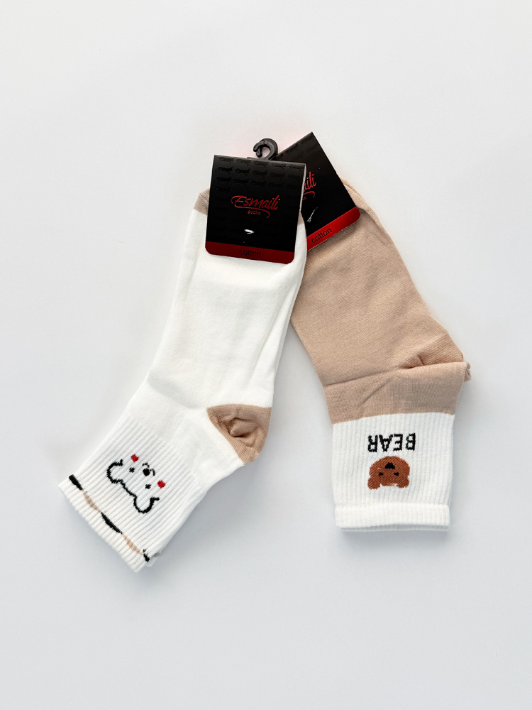 جوراب نیم ساق زنانه نخ پنبه طرح خرس