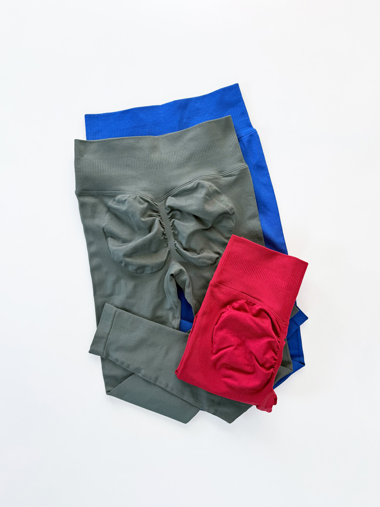 لگ ورزشی زنانه سیملس کبریتی پشت چروک کمر خط دار