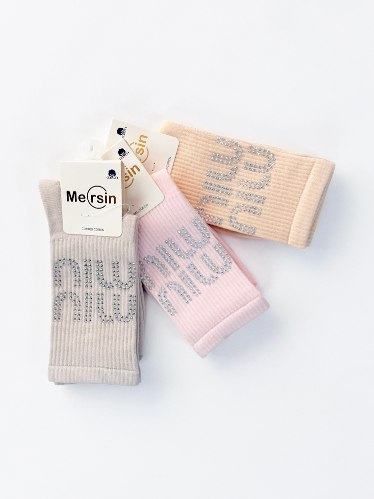 جوراب ساقدار زنانه نخ پنبه نگین دار میو میو miu miu