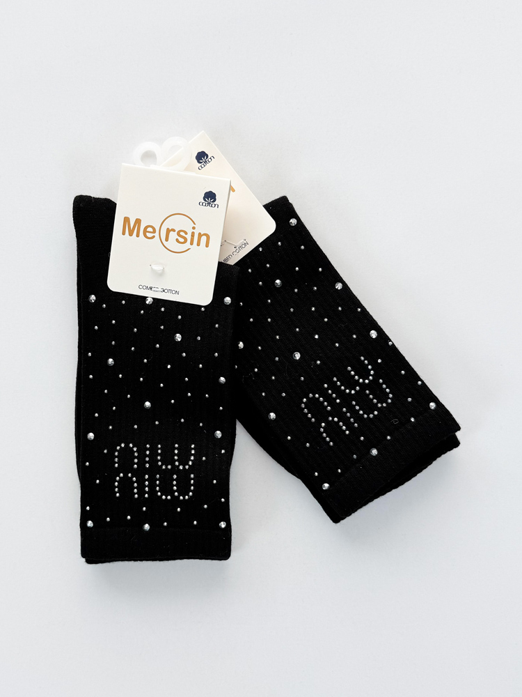 جوراب ساقدار زنانه نخ پنبه نگین دار میو میو miu miu