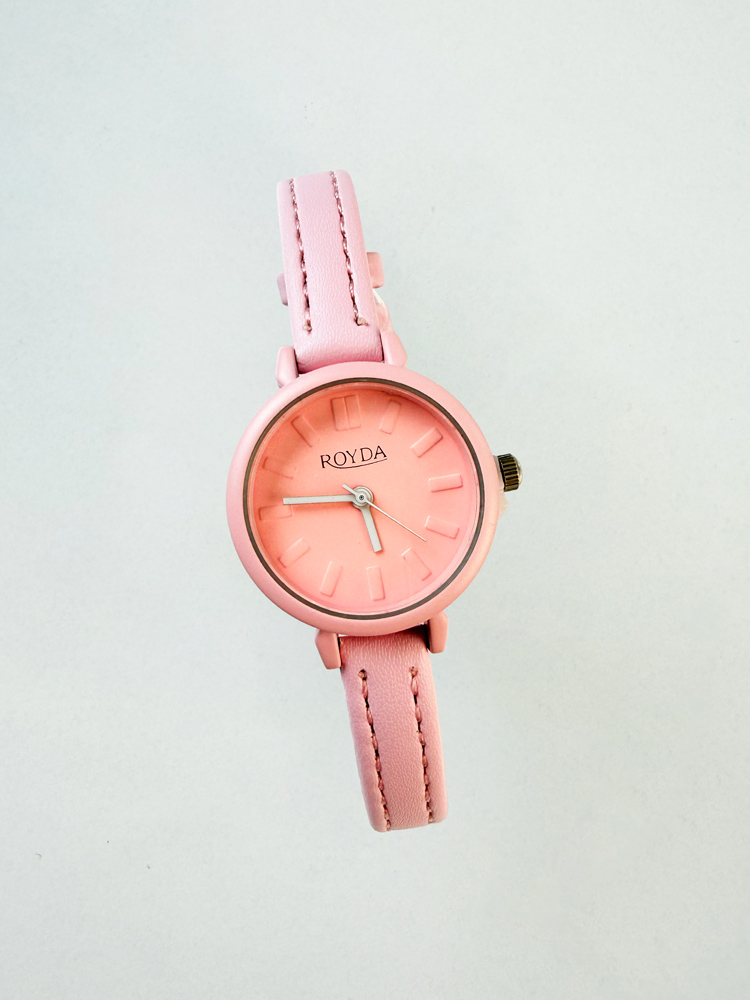 ساعت مچی زنانه بند چرمی رنگ صورتی رویدا ROYDA