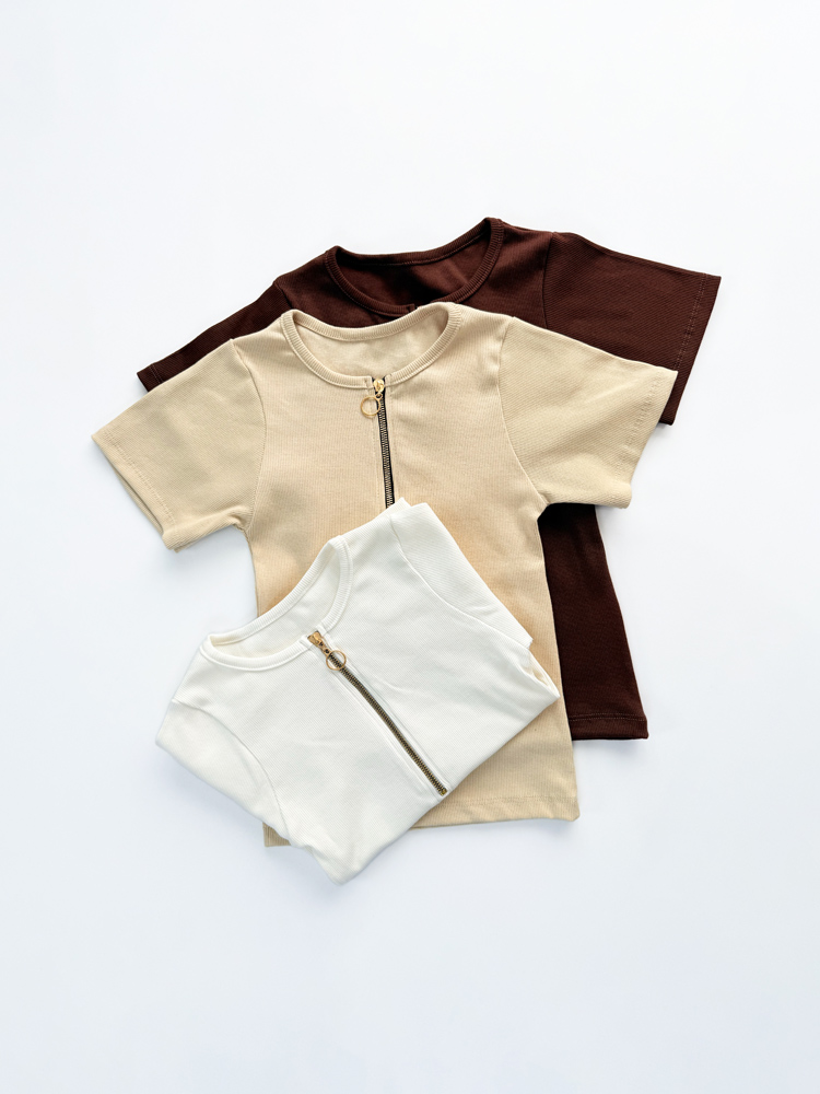 کراپ تاپ کبریتی آستین نصفه یقه گرد نیم زیپ