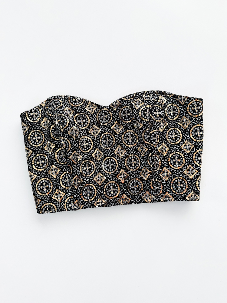 کراپ تاپ مجلسی دکلته فنر دار سوزن دوزی پشت باز بندی