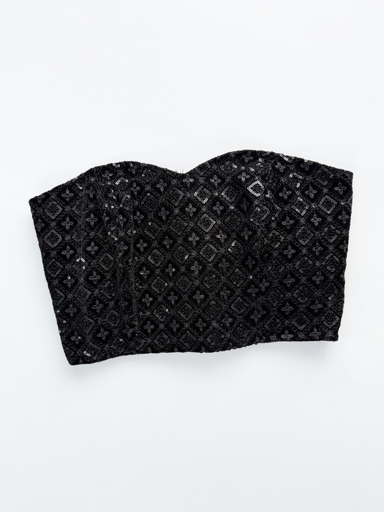 کراپ تاپ مجلسی دکلته فنر دار سوزن دوزی پشت باز بندی