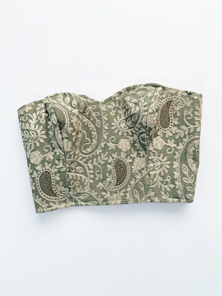 کراپ تاپ مجلسی دکلته فنر دار سوزن دوزی پشت باز بندی