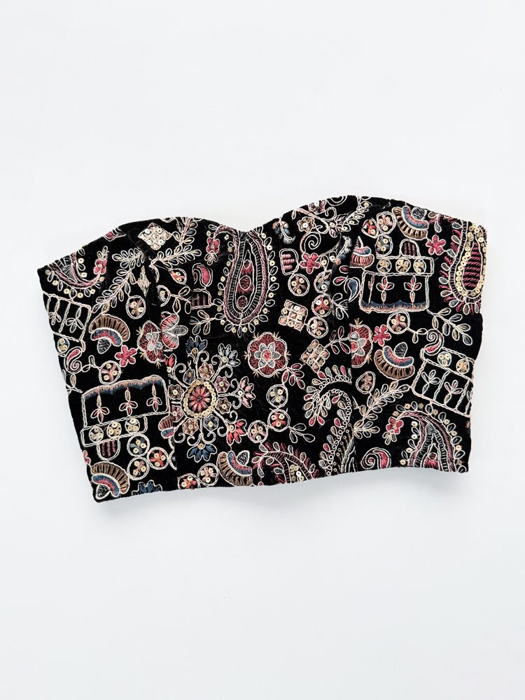 کراپ تاپ مجلسی دکلته فنر دار سوزن دوزی پشت باز بندی