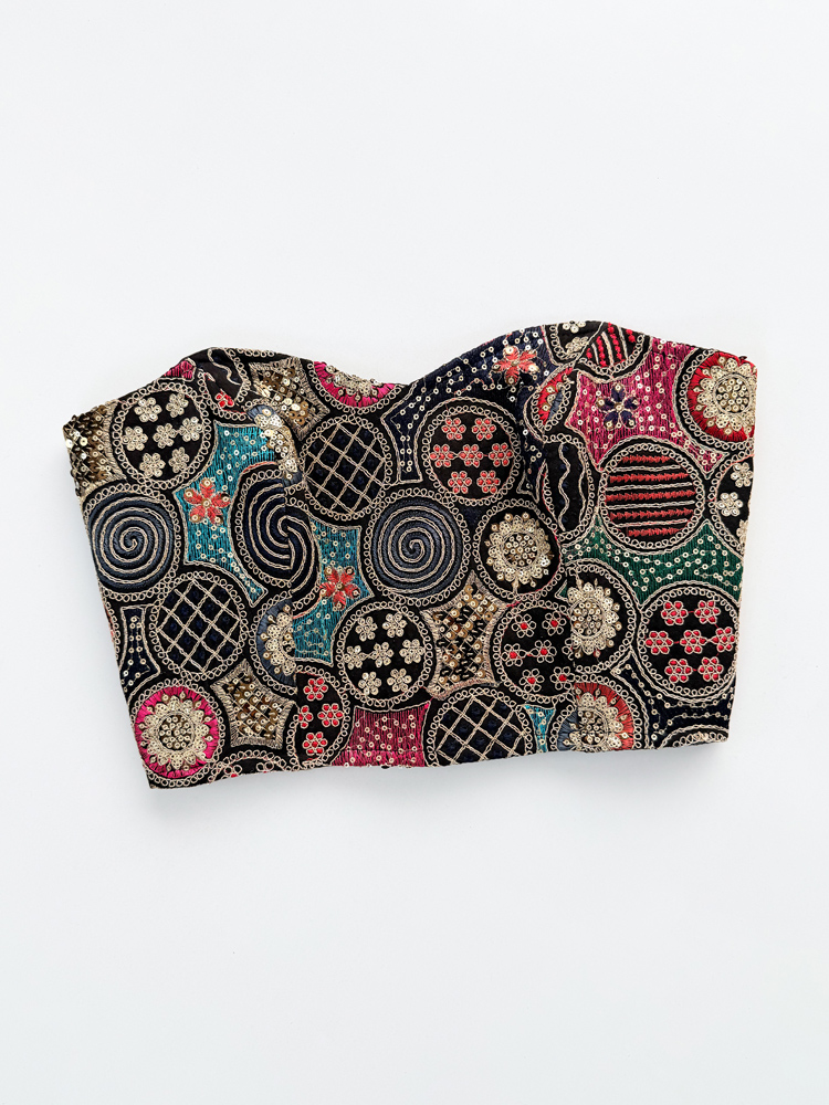 کراپ تاپ مجلسی دکلته فنر دار سوزن دوزی پشت باز بندی