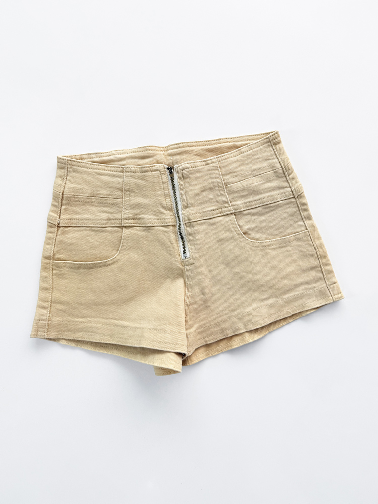 شورتک کوتاه زنانه کتان جلو زیپ