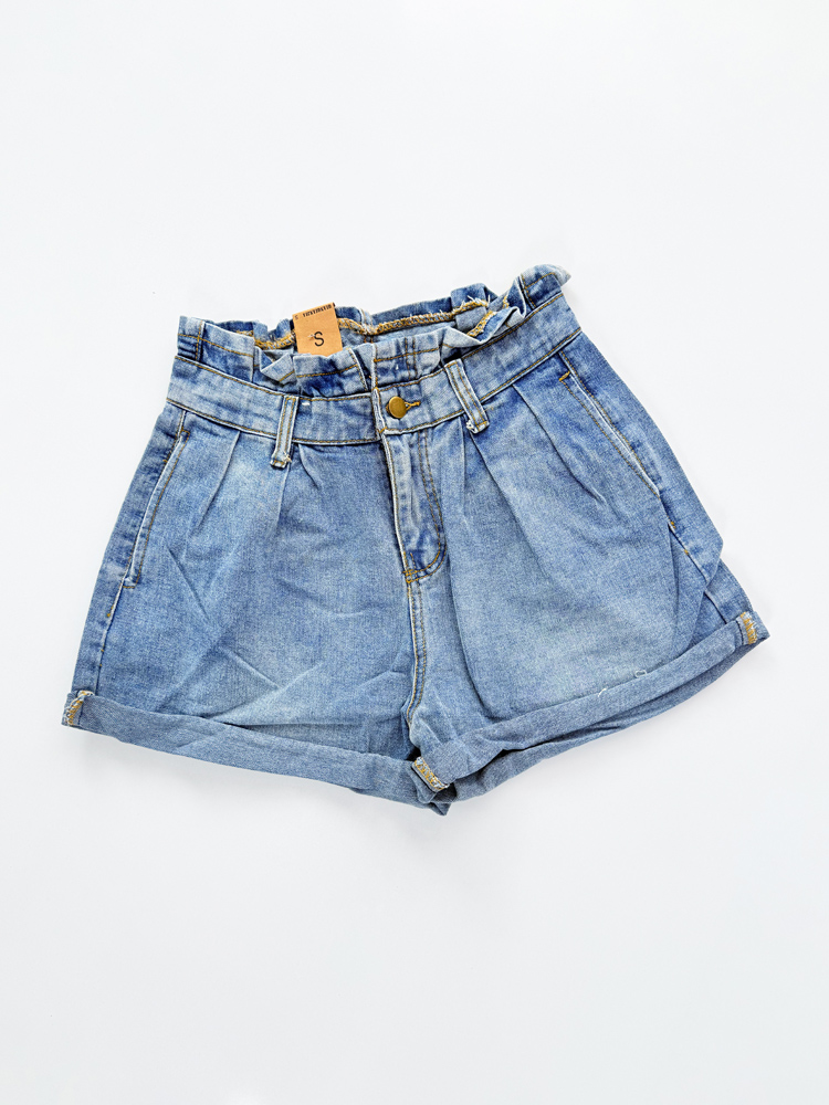 شورتک کوتاه زنانه جین پاچه پاکتی کمر چین