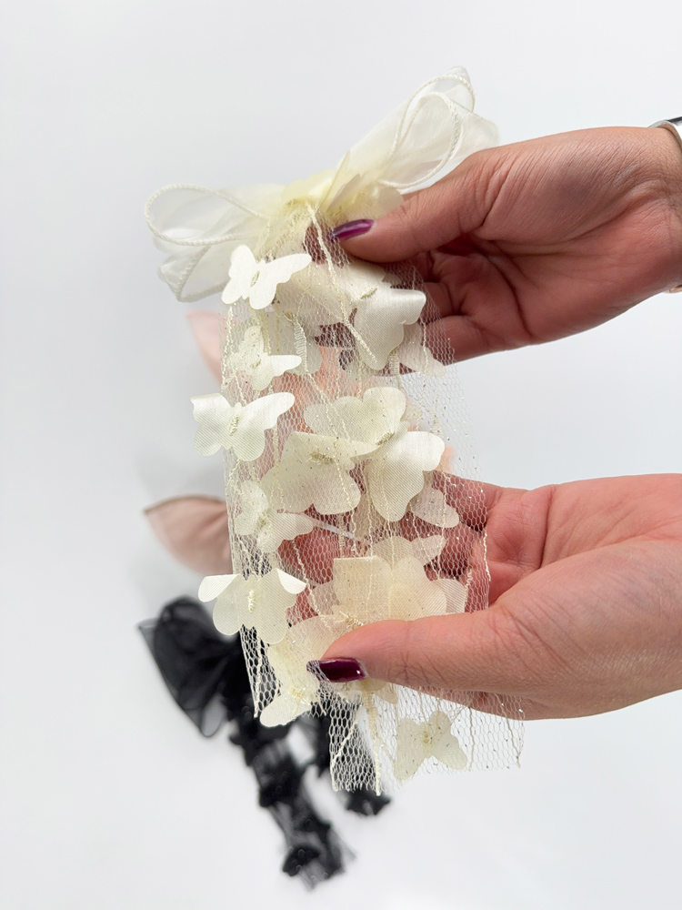 گیره مو انبری پاپیون دوبل حریر