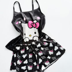 ست لباس خواب تاپ و شورتک ساتن طرح هلو کیتی Hello kitty
